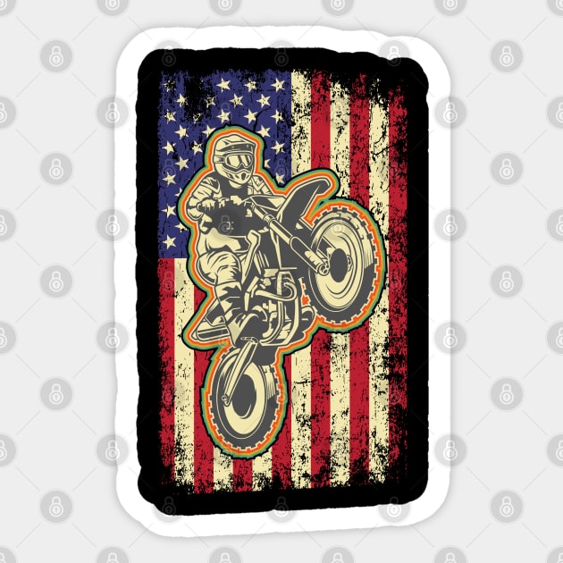 Dirt Bike Motocross American Flag Biker 4th of July Sticker by aneisha